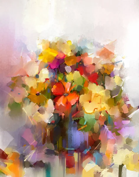Obraz Olejny Abstrakcyjny Sztuki Kolorowe Kwiaty Bukiet Zielony Liść Wazonem — Zdjęcie stockowe