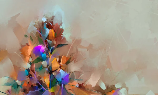 Oil Painting Colorful Spring Flowers Canvas Illustration Modern Abstract Art — ストック写真