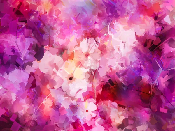 Oil Painting Colorful Spring Flowers Canvas Illustration Modern Abstract Art — 스톡 사진