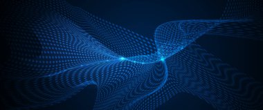 Noktalı parçacık ve dinamik desenli soyut dijital teknolojiyi yönlendir. Duvar kağıdı veya arkaplan için modern grafik tasarımı. İllüstrasyon hi tech, datum futuristik, bilim ve siber bağlantı kavramı