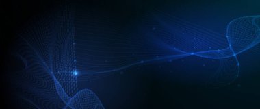 Noktalı parçacık ve dinamik desenli soyut dijital teknolojiyi yönlendir. Duvar kağıdı veya arkaplan için modern grafik tasarımı. İllüstrasyon hi tech, datum futuristik, bilim ve siber bağlantı kavramı