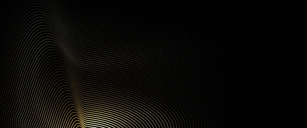 黄色の波線や曲線のラインパターン 滑らかな光光沢のある 黒の色の背景にテクスチャを持つベクトル抽象アート 壁紙のためのイラストの豪華さ 現代のグラフィックデザイン黄金の金属 — ストックベクタ