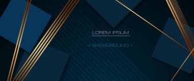 Vektör modern grafik tasarımı, sunum arkaplanı. Resim sanatı, geometrik şekil, mavi ve siyah arkaplanlı altın renkli desen. Kapak, şablon, pankart için lüks dekorasyon