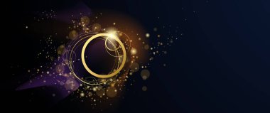 Parlak altın parıltısının, toz parçacığının, neon ışıltı etkisinin vektör çizimi. Parlak parıltı, kıvılcım ışığı ve enerji hareketi için altın parıltı çizgisi, siyah arkaplan teknolojisi.