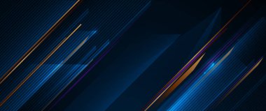 Vektör grafik tasarımı, soyut modern teknoloji, fütüristik kavram. Resim sanatı, geometrik şekil, açık altın rengi, afiş için mavi ve siyah arkaplan çizimi, şablon