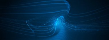 Vektör soyut çizgi desen tasarımı ve ışık efekti. Yüksek hız ve hareket bulanıklığı koyu mavi arka planda. İllüstrasyon fütüristik, Siber hi teknolojisi, siber uzay konsepti.