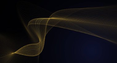 Altın işlemeli vektör soyut sanat, dalga çizgisi deseni, parlak ışık, koyu renk arkaplan deseni. İllüstrasyon lüksü, duvar kağıdı ve afiş için modern grafik tasarımı. Gelecekçi teknoloji konsepti
