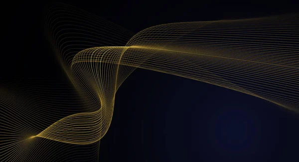 Altın işlemeli vektör soyut sanat, dalga çizgisi deseni, parlak ışık, koyu renk arkaplan deseni. İllüstrasyon lüksü, duvar kağıdı ve afiş için modern grafik tasarımı. Gelecekçi teknoloji konsepti