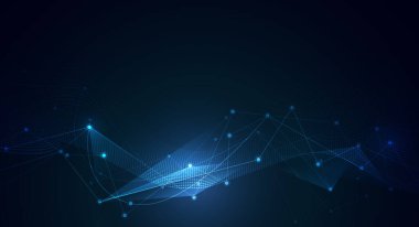 Vektör molekülü, Ağ, noktaları birbirine bağlayan çizgiler, mavi arkaplan teknolojisi. Web sitesi için soyut internet ağ bağlantısı tasarımı. Dijital veri, iletişim, bilim ve gelecekçi kavram