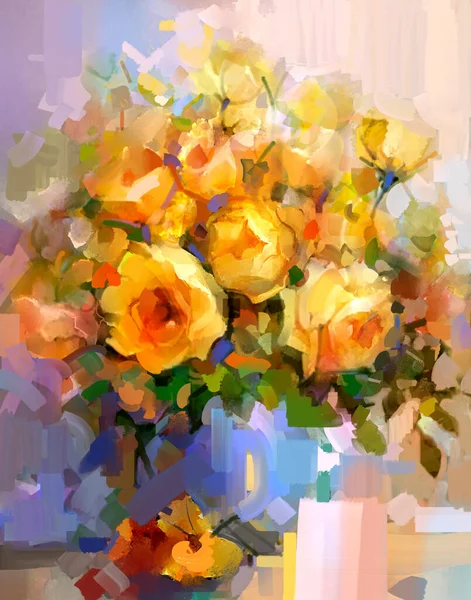 Ελαιογραφία Αφηρημένη Τέχνη Πολύχρωμα Λουλούδια Μπουκέτο Και Πράσινο Φύλλο Βάζο — Φωτογραφία Αρχείου