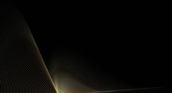 黄色の波線や曲線のラインパターン 滑らかな光光沢のある 黒の色の背景にテクスチャを持つベクトル抽象アート 壁紙のためのイラストの豪華さ 現代のグラフィックデザイン黄金の金属 — ストックベクタ