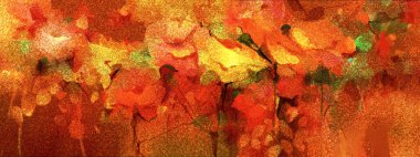 Duvar kağıdı veya arkaplan için grunge desenli tuval üzerinde renkli soyut sanat, Illustration yağı - akrilik boya çiçeği ve altın, sarı, kırmızı, mavi renk. Fırça darbesini sıçrama renk tasarımı ile boya