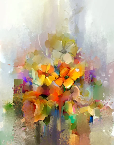 Oil Painting Abstract Art Colorful Bouquet Flowers Green Leaf Vase — Stockfoto