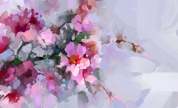 Ölgemälde Bunte Frühlingsblumen Auf Leinwand Illustration Moderne Abstrakte Kunst Blühen — Stockfoto