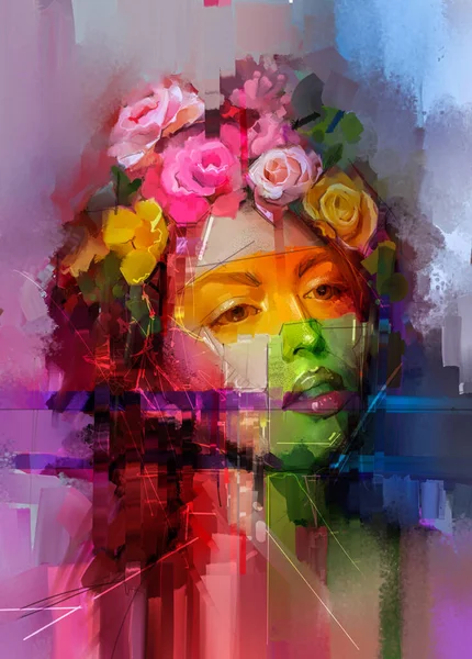 Abstract Color Paint Portrait Person Oil Painting Modern Art Beauty — Foto de Stock