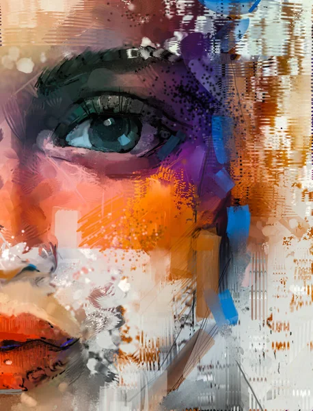 Olja Hobbyfärg Duk Abstrakt Färgstarkt Porträtt Flicka Ung Kvinna Modern — Stockfoto