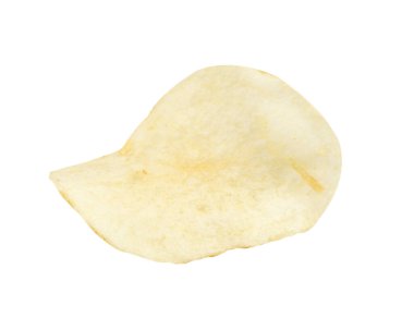 Beyaz arkaplanda izole edilmiş tek patates cipsi. 
