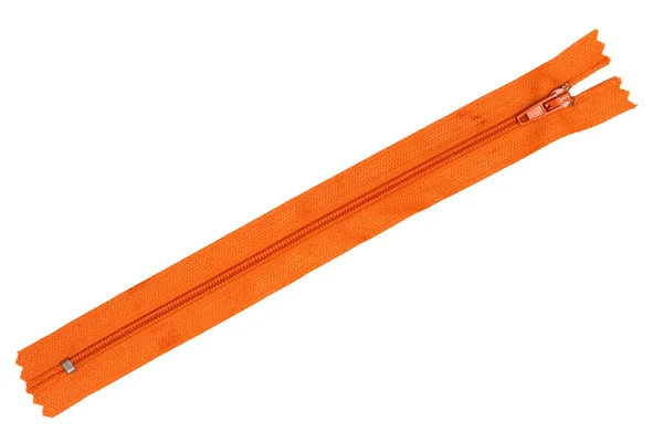 Orangefarbener Reißverschluss Auf Weißem Hintergrund — Stockfoto