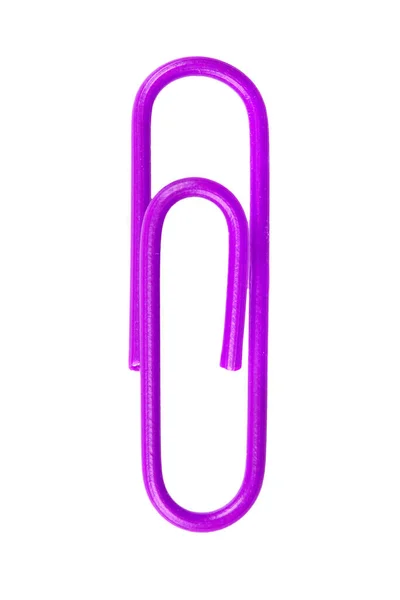 Paarse Paperclip Geïsoleerd Witte Achtergrond — Stockfoto