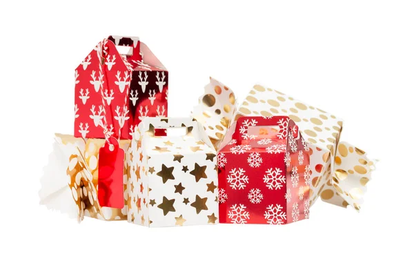 Doğum Günü Noel Yeni Yıl Için Hediye Kutuları Beyaz Arka — Stok fotoğraf