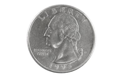 Beyaz zemin üzerinde ABD nikel sikkesi (25-Cent Coin) izole.