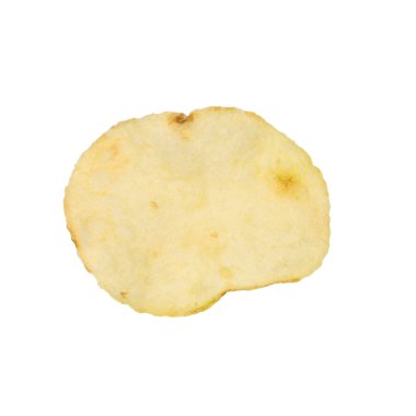 Beyaz arkaplanda izole edilmiş tek patates cipsi. 