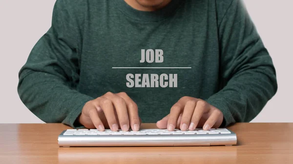 Young Man Using Online Computer Keyboard Job Search Job Search — Stock Photo, Image