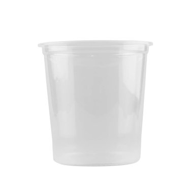 Beyaz arkaplanda izole edilmiş boş plastik bardak - kırpma yolları.