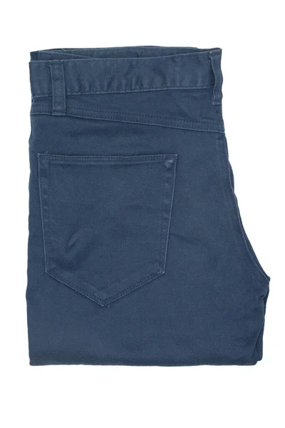 Gevouwen Blue Jeans Geïsoleerd Wit — Stockfoto