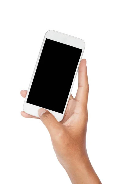 Hand Mit Smartphone Isoliert Auf Weißem Hintergrund — Stockfoto