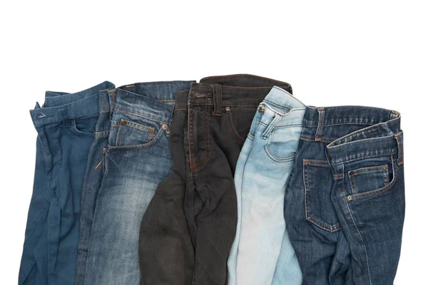 Colección Jeans Aislados Sobre Fondo Blanco Camino Recorte —  Fotos de Stock