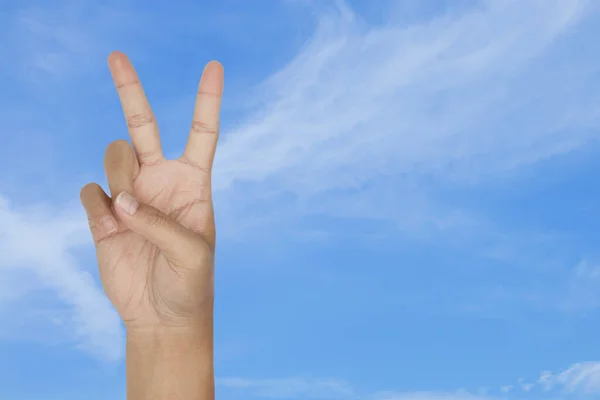Символ Победы Вручную Фоне Голубого Неба — стоковое фото