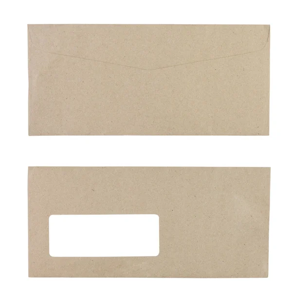 白色背景上孤立的棕色信封 — 图库照片