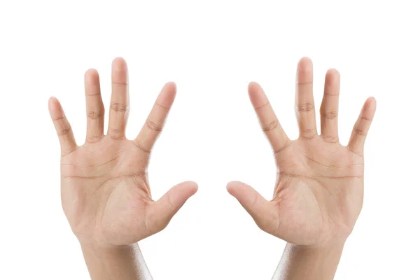 Символ Руки Показує Десять Пальців Ізольовані Білому Тлі Відсічні Контури — стокове фото