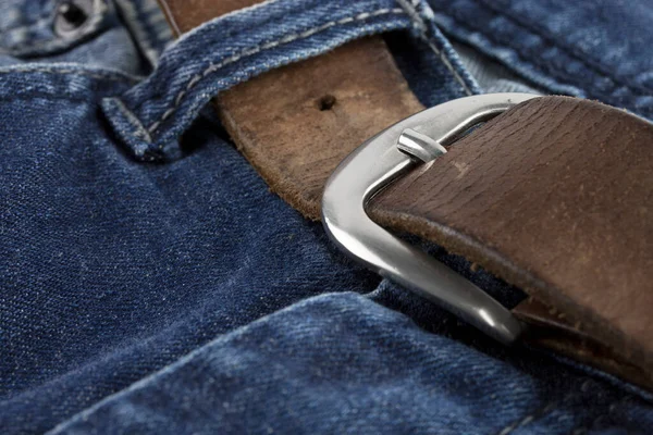 Detail Leather Belt Blue Jeans — Stock Photo, Image