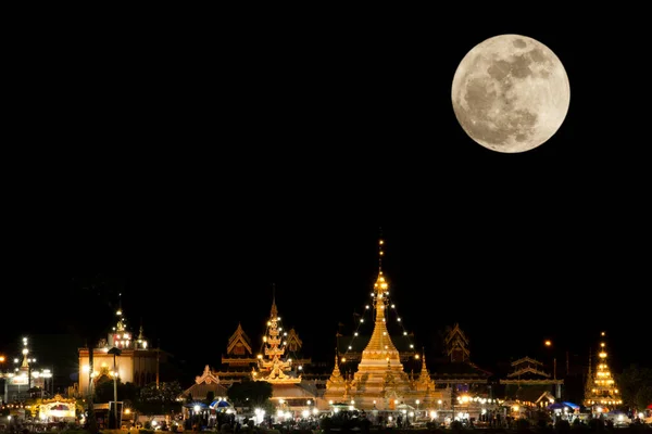 Pleine Lune Dans Nuit Wat Jong Kham Jong Klang Mae — Photo