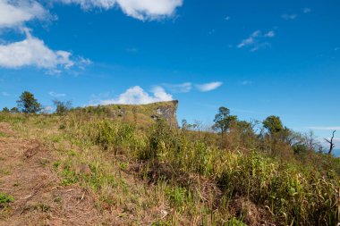 Chiangrai Eyaleti Tayland Phu Chee Pha de mavi gökyüzü ile dağ (Güneydoğu Asya)