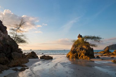 Güzel bir manzara, tropikal deniz ve sahil. Koh phayam 'da mavi gökyüzü arka planlı. Güneydoğu Asya Tayland' da.