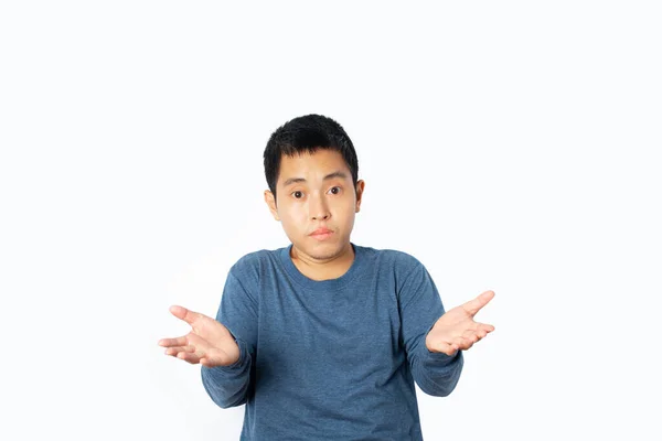 Portrait Young Man Showing Don Know Gesture Making Idea Gesture — Φωτογραφία Αρχείου