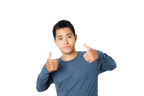 Young Man Showing Approving Doing Positive Gesture Hand Success Winner — Stock Photo, Image
