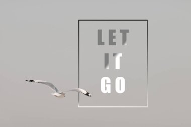 Martı gökyüzünde uçuyor. İlham verici bir alıntıyla. Yaratıcı motivasyon.