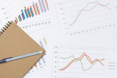 Kalem - iş kavramlı grafik çizelgesi ve defter