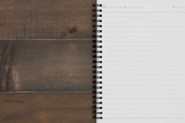 Notebook Aberto Branco Mesa Madeira — Fotografia de Stock