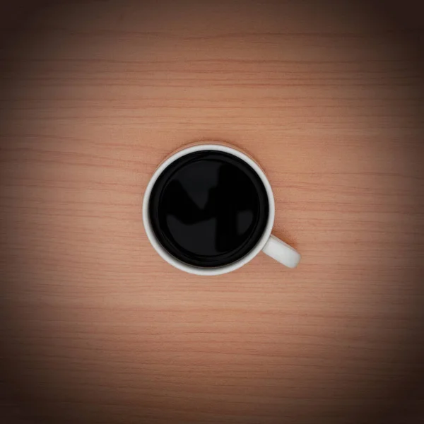 Zwarte Koffie Houten Tafel — Stockfoto