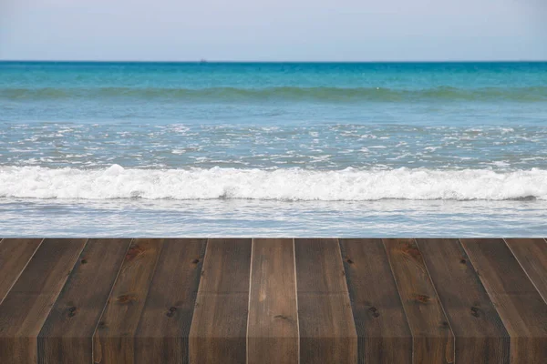 Ola Mar Azul Playa Con Fondo Madera —  Fotos de Stock