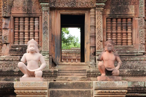 Detaily Bantey Srei Růžový Chrám Siem Reap Kambodža — Stock fotografie