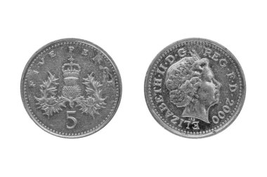 Beyaz arka planda izole edilmiş beş İngiliz penisi - kırpma yolları