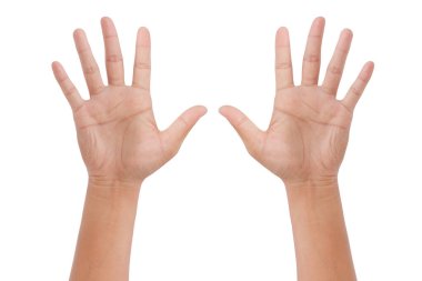 Beyaz arkaplanda izole edilmiş on parmağı gösteren - kırpma yolları