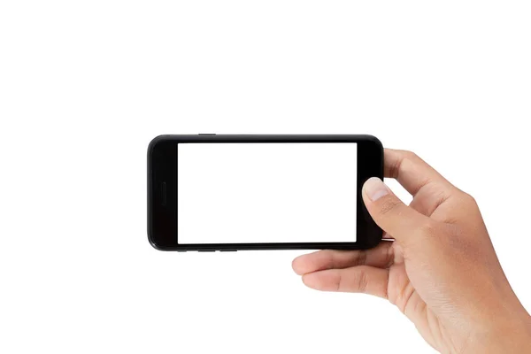 Hand Hält Smartphone Isoliert Auf Weißem Hintergrund Pfade Ausschneiden — Stockfoto