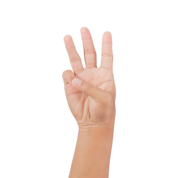 Рука Показывающая Номер Три Белом Фоне Обрезка Путей — стоковое фото